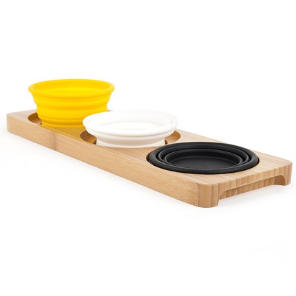 Collapsible Silicone Snack Bowls W Bamboo Base
