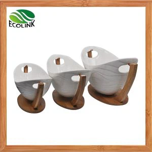 Ceramic Fruit Bowl With Bamboo Stand