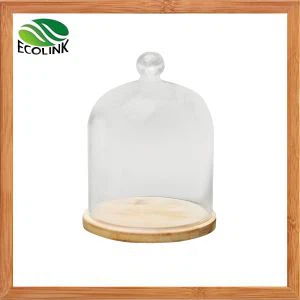 Glass Doll Dome With Bamboo Base