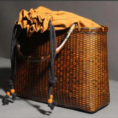 Vintage Handmade Bamboo Tea Set Handbag
