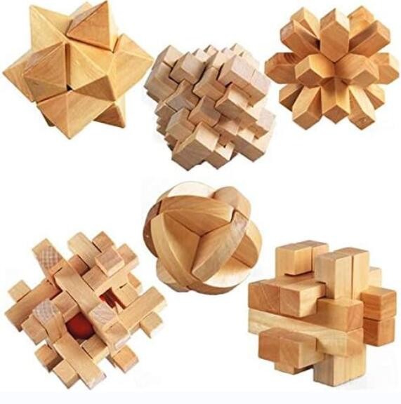 Wooden Brain Teaser Iq Challenge Toy Gift Set 3D Small Puzzles