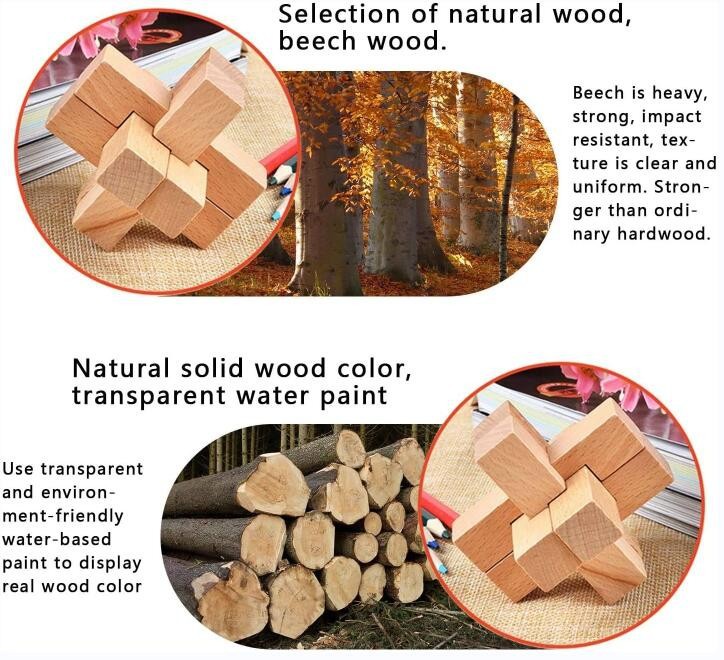 Wooden Brain Teaser Iq Challenge Toy Gift Set 3D Small Puzzles