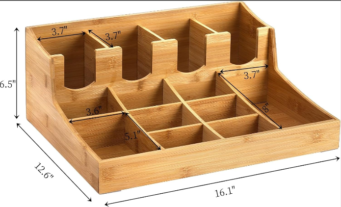 13 Compartments Bamboo Coffee Bar Station Organizer