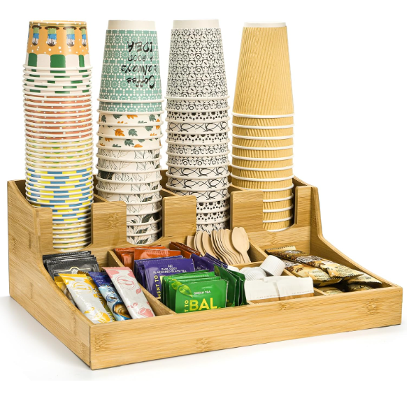 13 Compartments Bamboo Coffee Bar Station Organizer