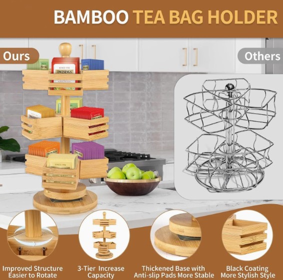 3 Tier Stackable Tea Bag Storage Holder Spinning Carousel high quality