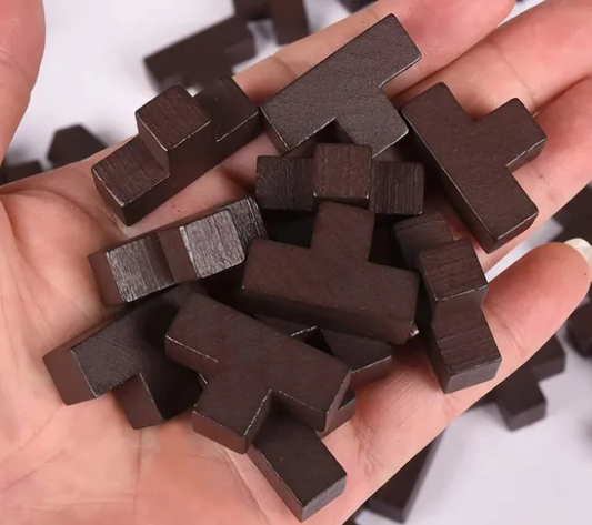 3D Wooden T-Shaped Jigsaw Brain Teaser Puzzle Cube