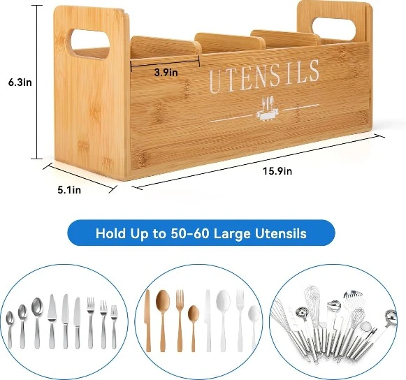 Bamboo 4 Sections Kitchen Utensil Holder
