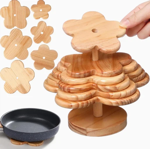 Heat Resistant 6 Set Wooden Christmas Tree Coasters