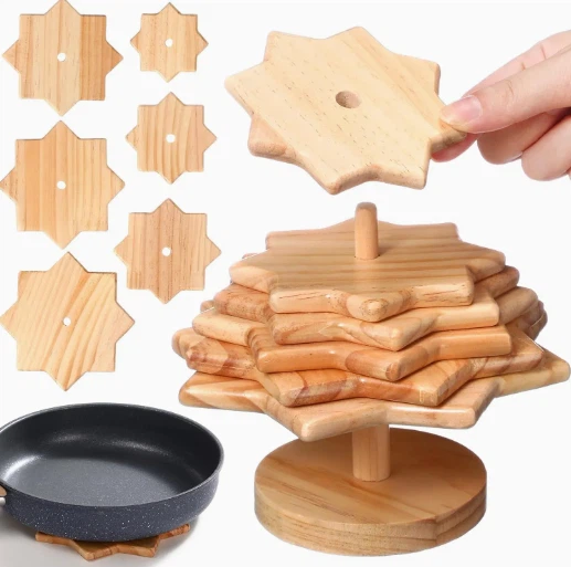 Heat Resistant 6 Set Wooden Christmas Tree Coasters