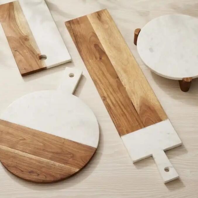 Wood Marble Cheese Round Acacia Chopping Cutting Board