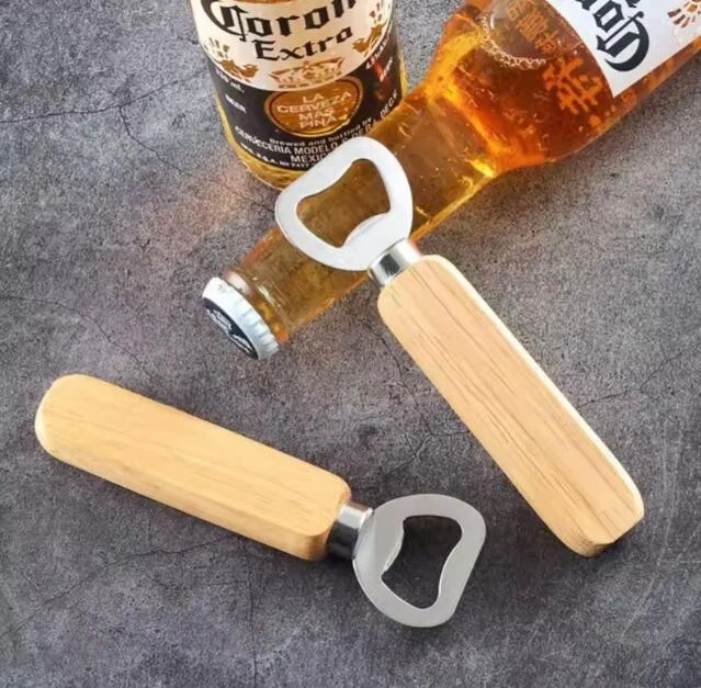 Rubberwood Handle Stainless Steel Beer Bar Bottle Opener