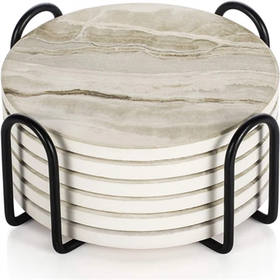 6 Marble Style Absorbent Coaster Sets
