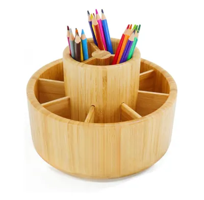 Bamboo Office Desktop Pencil Holder Organizer