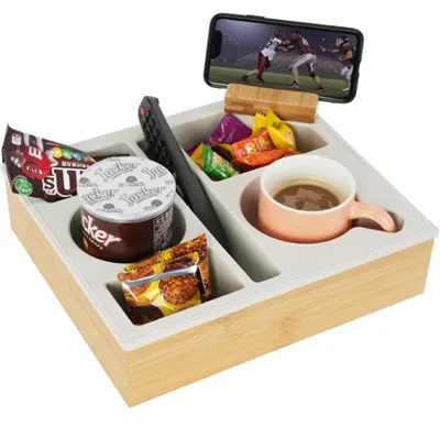 Handy Silicone Bamboo Couch Caddy Organizer With Rotatable Phone Holder