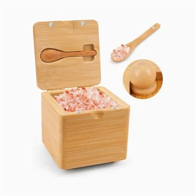 Square Bamboo Salt Box With Magnetic Lid