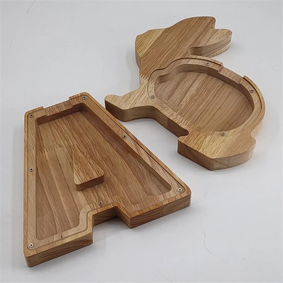Wooden Children Coin Bank Money Savings Storage Box